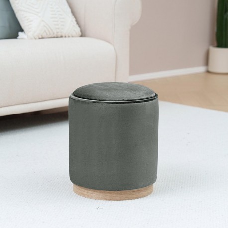 PUFF CON STORAGE E VASSOIO VELVET GRIGIO
