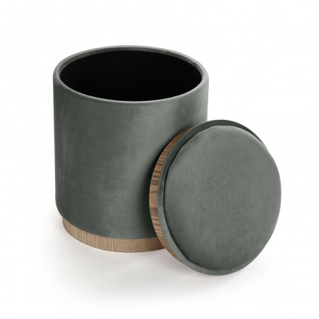 PUFF CON STORAGE E VASSOIO VELVET GRIGIO