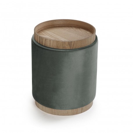 PUFF CON STORAGE E VASSOIO VELVET GRIGIO