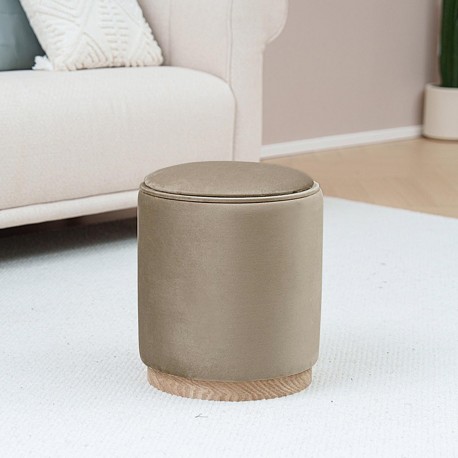 PUFF CON STORAGE E VASSOIO VELVET BEIGE