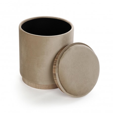 PUFF CON STORAGE E VASSOIO VELVET BEIGE