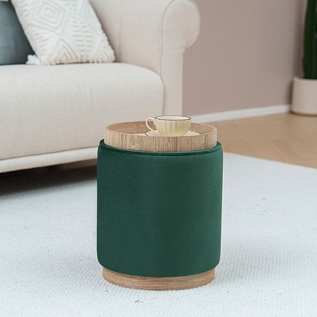 PUFF CON STORAGE E VASSOIO VELVET VERDE