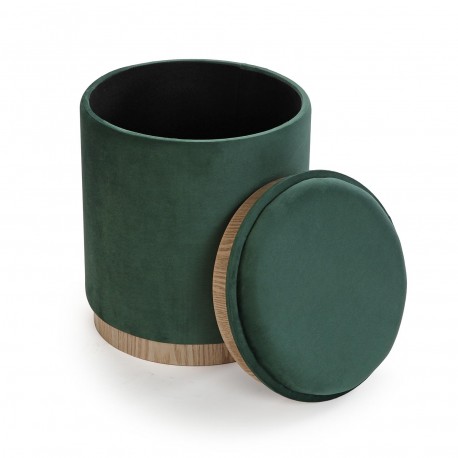 PUFF CON STORAGE E VASSOIO VELVET VERDE