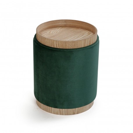 PUFF CON STORAGE E VASSOIO VELVET VERDE