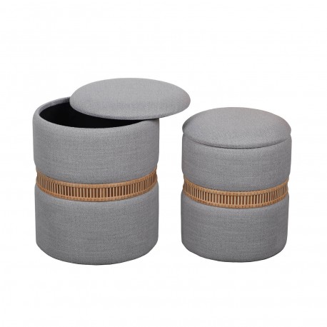SET 2 POUF CONTENITORE GRIGIO ANELLO BAMBÙ