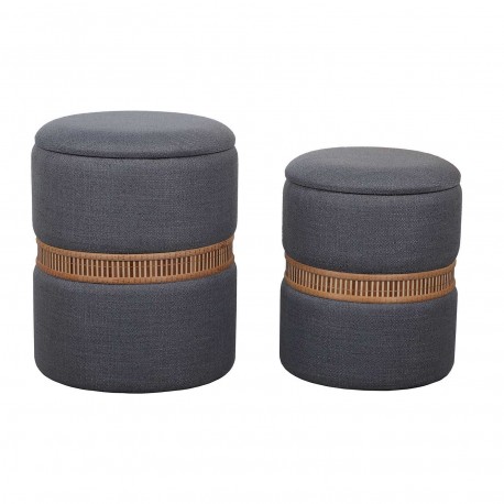 SET 2 POUF CONTENITORE GRIGIO SCURO ANELLO BAMBÙ