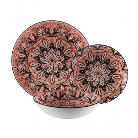 VAJILLA 18 PIEZAS MOSAICO ROSA