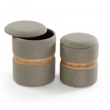 SET 2 POUF CONTENITORE GRIGIO ANELLO BAMBÙ