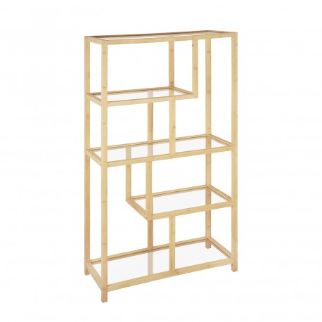 SCAFFALE 5 RIPIANI BAMBÙ E VETRO