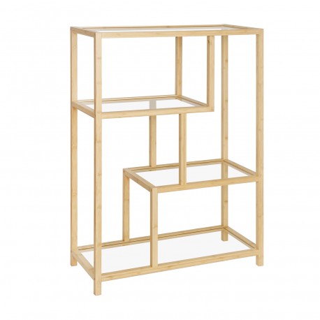 SCAFFALE 4 RIPIANI BAMBÙ E VETRO
