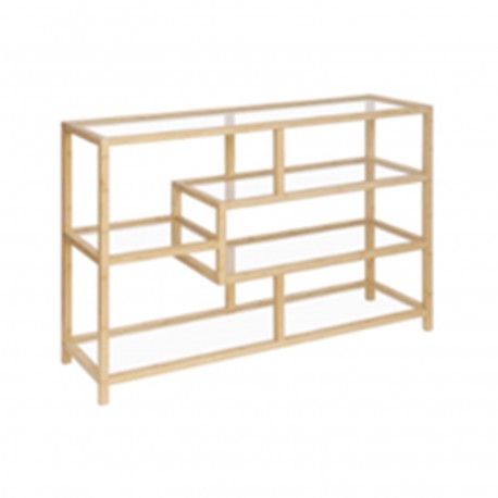SCAFFALE BASSO 4 RIPIANI BAMBÙ E VETRO