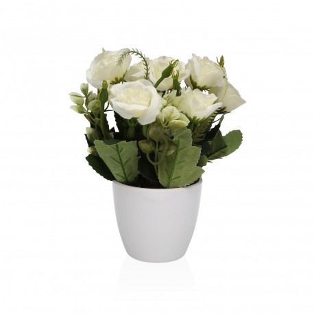 VASO DECORATIVO CON ROSE BIANCHE 18 CM