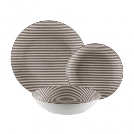 STOVIGLIA 18 PEZZI RIGHE GRIGIO