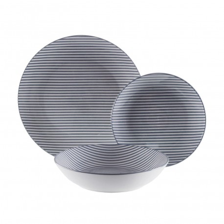 STOVIGLIA 18 PEZZI RIGHE BLU