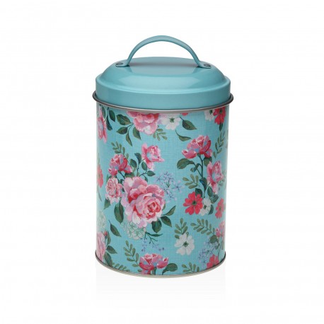 BARATTOLO METALLO CON COPERCHIO BLU FLOWER