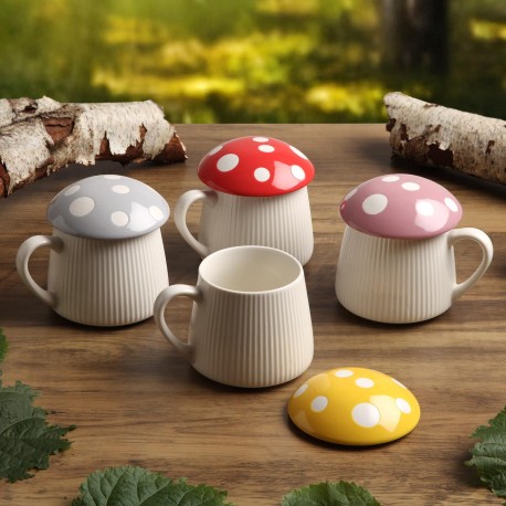 TAZZA CON COPERCHIO FUNGO GRIGIO