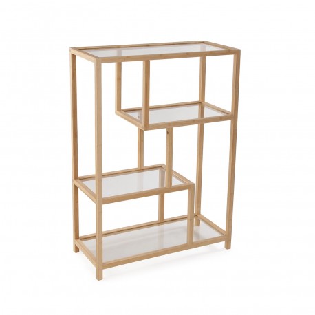SCAFFALE 4 RIPIANI BAMBÙ E VETRO