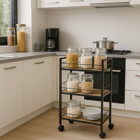 CARRELLO 3 CESTE NERO CON RUOTE