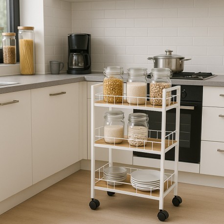 CARRELLO 3 CESTE BIANCO CON RUOTE