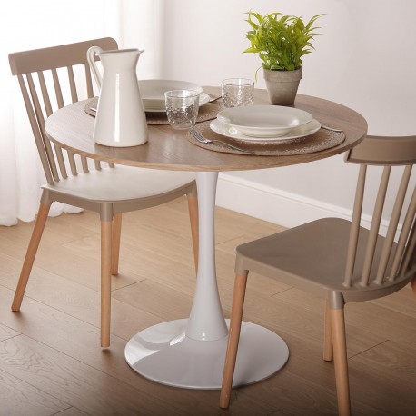 TAVOLO BIANCO E LEGNO MEERA 100 CM TAVOLO BIANCO E LEGNO MEERA 100 CM