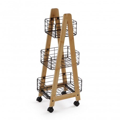 SCAFFALE BAMBÙ 3 CESTE NERE