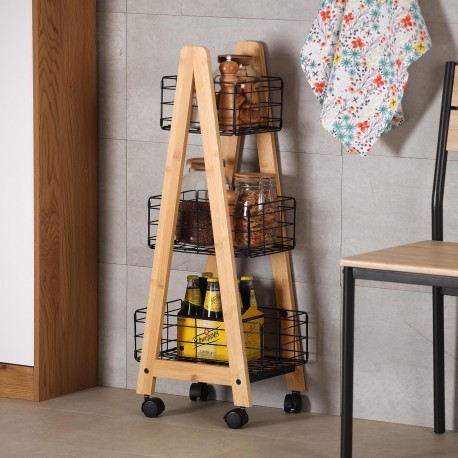 SCAFFALE BAMBÙ 3 CESTE NERE