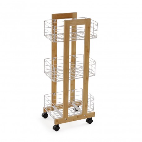 SCAFFALE RETTANGOLARE BAMBÙ 3 CESTE BIANCHE