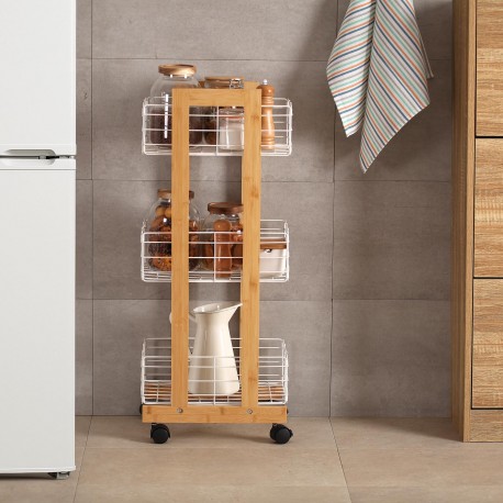 SCAFFALE RETTANGOLARE BAMBÙ 3 CESTE BIANCHE