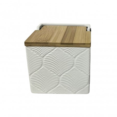 SALIERA QUADRATA BIANCA FOGLIE