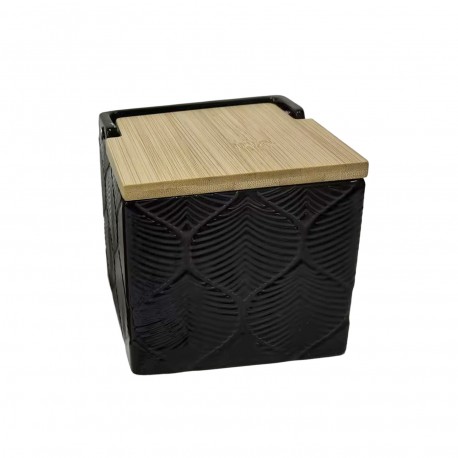 SALIERA QUADRATA NERA FOGLIE