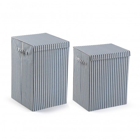 CESTO PANNI PIEGHEVOLE RIGHE BLU