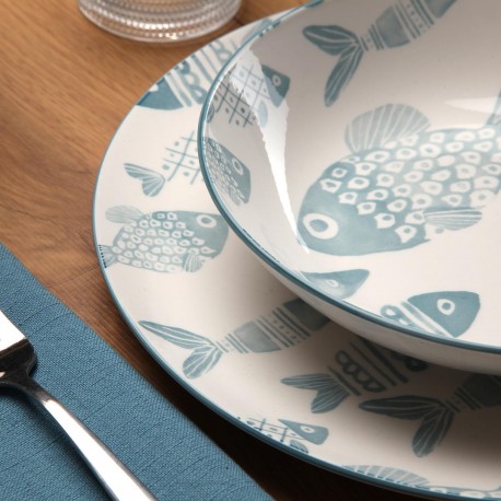 STOVIGLIA 18 PEZZI PESCI BLU