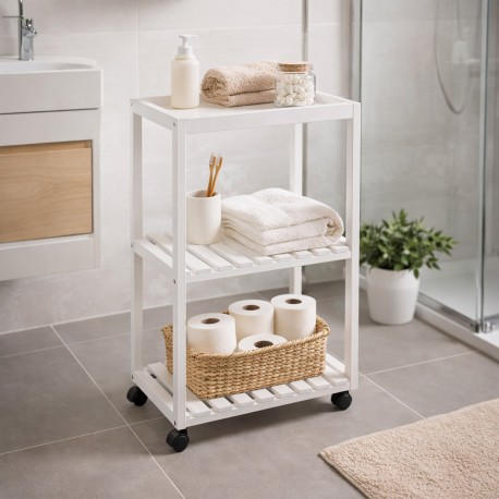 CARRELLO 3 RIPIANI BIANCO CON RUOTE