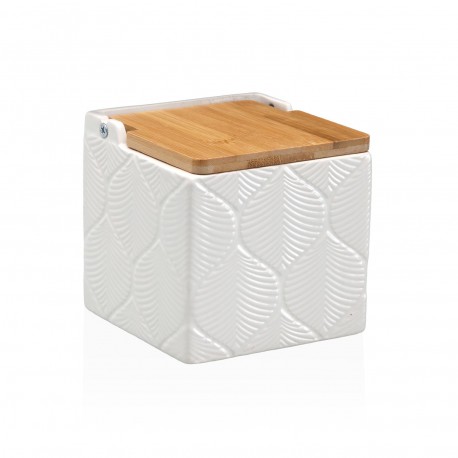 SALIERA QUADRATA BIANCA FOGLIE