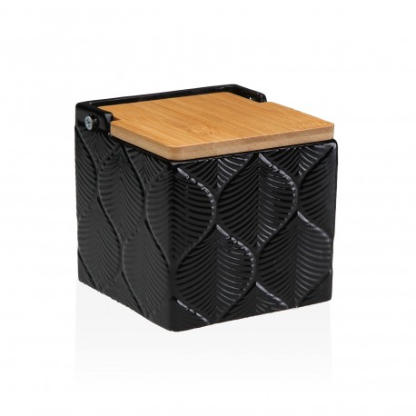 SALIERA QUADRATA NERA FOGLIE