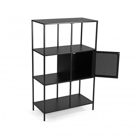 SCAFFALE 4 RIPIANI NERO CON CASSETTO