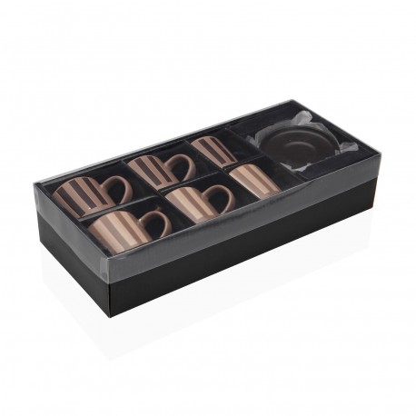 SET 6 TAZZINE C/PLATO RIGHE MARRONI