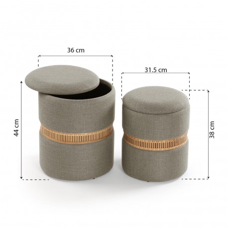 SET 2 POUF CONTENITORE GRIGIO ANELLO BAMBÙ