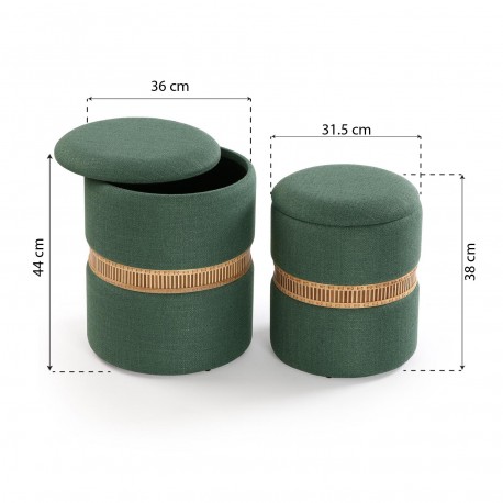 SET 2 POUF CONTENITORE VERDE ANELLO BAMBÙ