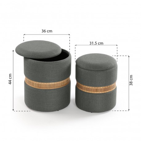 SET 2 POUF CONTENITORE GRIGIO SCURO ANELLO BAMBÙ