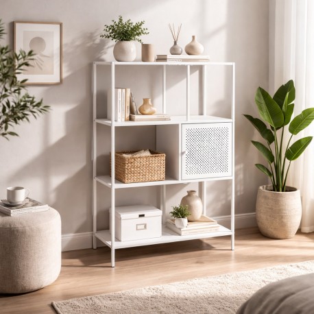 SCAFFALE 4 RIPIANI BIANCO CON CASSETTO