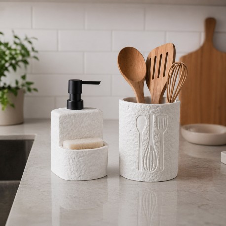 DISPENSER VITI BIANCO CON PORTA SPUGNA