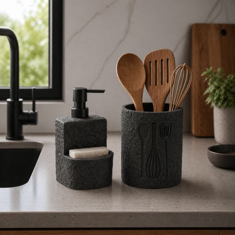 DISPENSER VITI GRIGIO CON PORTA SPUGNA