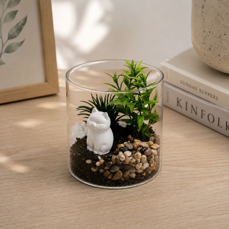 VASO VETRO CON PIANTA E GATTO