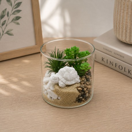 VASO VETRO CON PIANTA E TARTARUGA