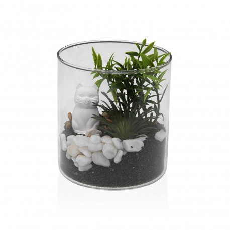 VASO VETRO CON PIANTA E GATTO