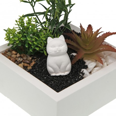 VASO CEMENTO CON PIANTA E GATTO