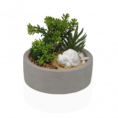 VASO CEMENTO CON PIANTA E TARTARUGA