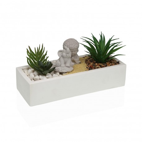 VASO CEMENTO BIANCO CON PIANTA ELEFANTE E BUDDHA