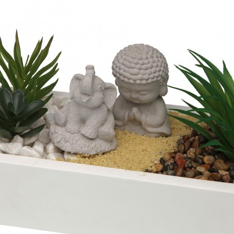 VASO CEMENTO BIANCO CON PIANTA ELEFANTE E BUDDHA